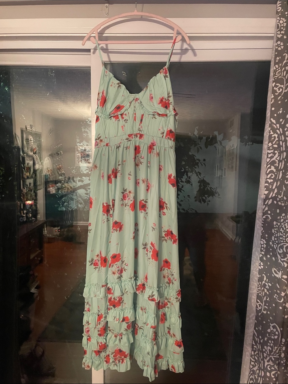 SHEIN Mint Green Maxi Dress with Red Floral Print